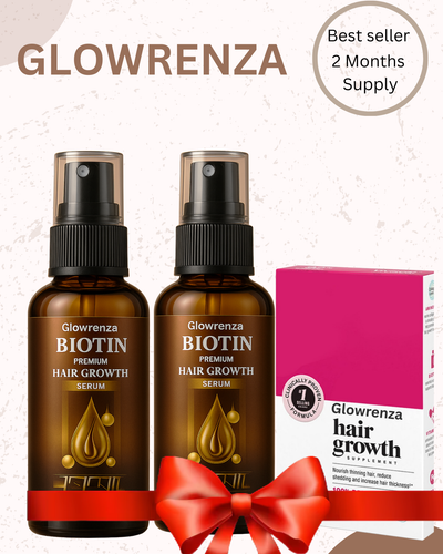Glowrenza Ultimate Hair Growth Kit – 2 Biotin Hair Growth Serum bottles with Hair Growth Supplement, best seller, 2-month supply